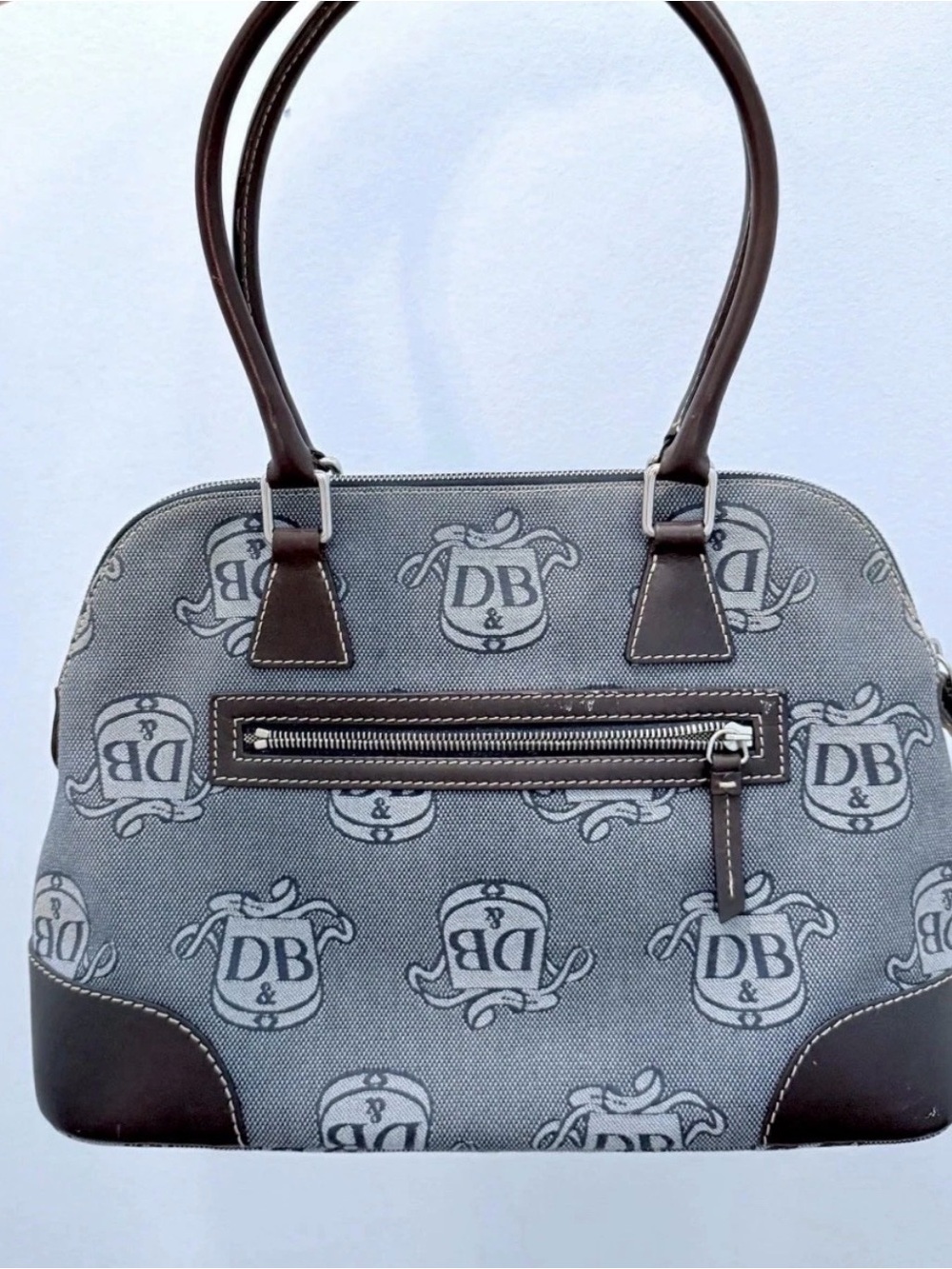 Dooney & Bourke Gray & Brown Logo Satchel